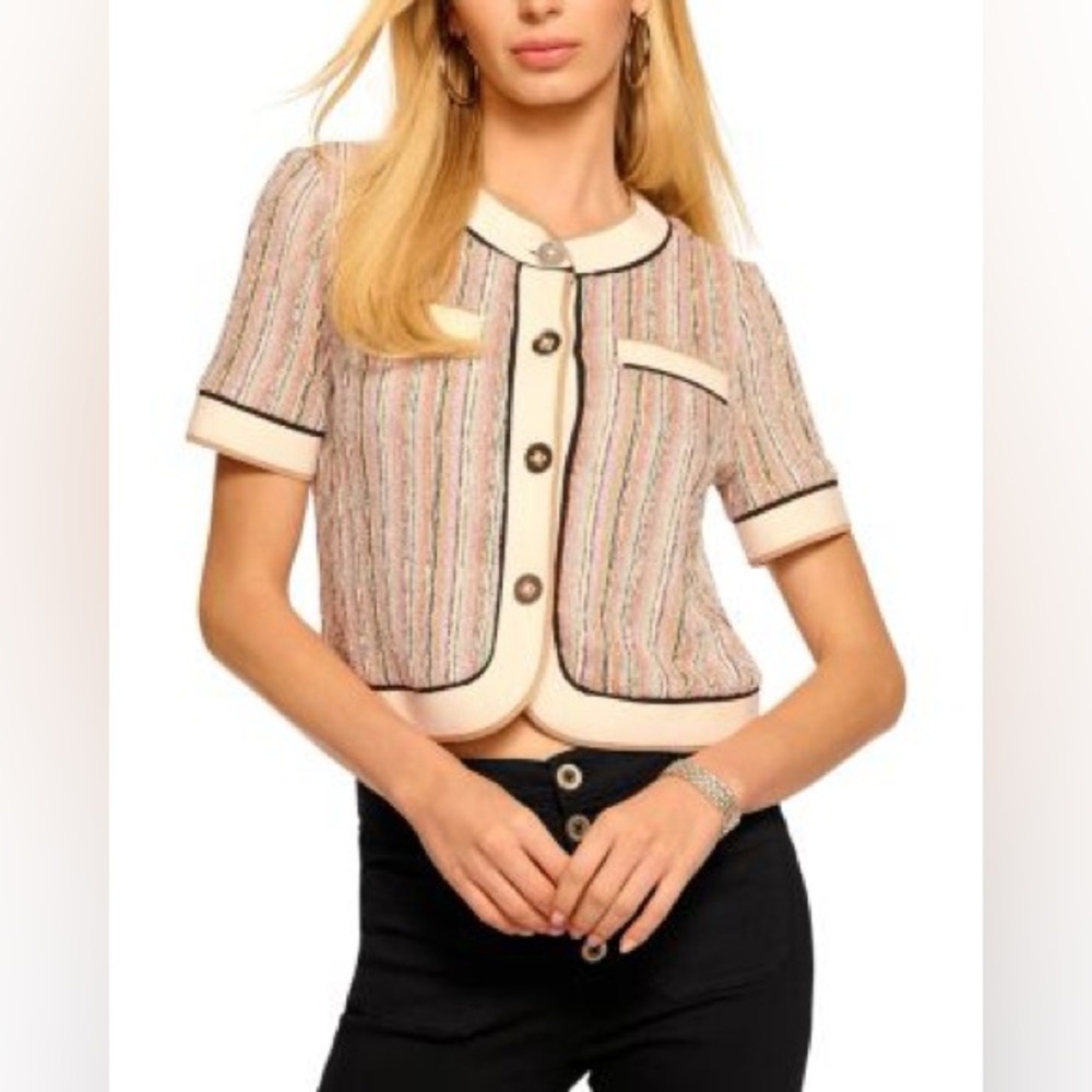 Ramy Brook Sterling sweater metallic short sleeve jacket